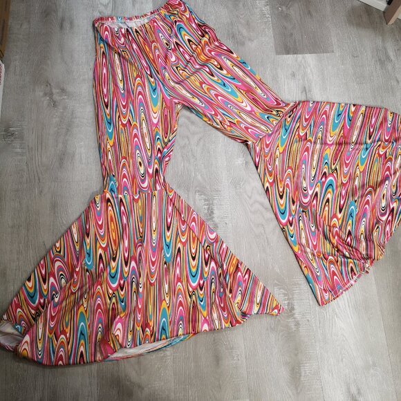 Spirit Halloween Ladies Multi Colored Retro 70's Wide Flare Bell Bottom Pants - Picture 3 of 4
